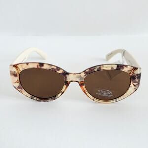Oscar de la Renta Tan Brown Clear Cateye Sunglasses Cream Beige & Rose Gold Arms